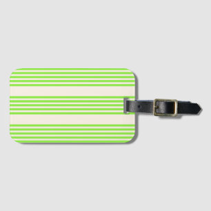 Lime green and beige five stripes pattern luggage tag