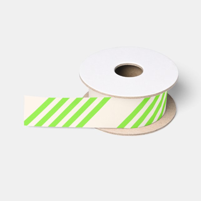 Lime green and beige five stripes pattern satin ribbon (Spool)