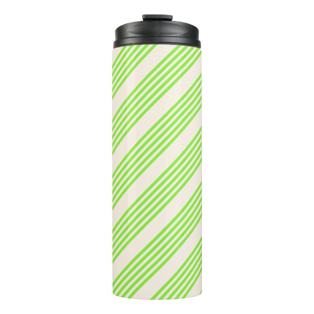 Lime green and beige five stripes pattern thermal tumbler (Front)