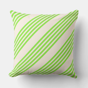 Lime green and beige five stripes pattern throw pillow