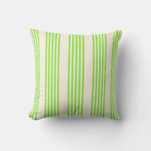 Lime green and beige five stripes pattern throw pillow