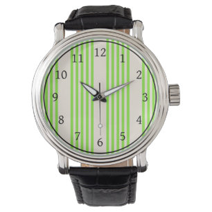 Lime green and beige five stripes pattern watch