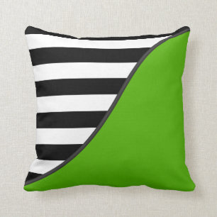 Lime Green and Black and White Stripes Reversible Throw Pillow