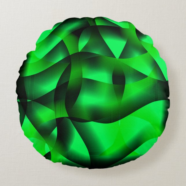 Lime green and black curling, with shadow? round pillow (Front)