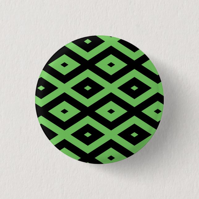 Lime green and black diamond pattern 1 inch round button (Front)