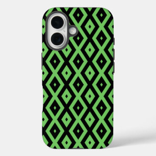 Lime green and black diamond pattern  iPhone 16 case
