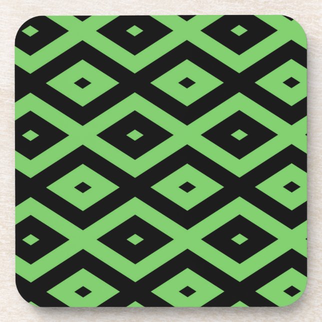 Lime green and black diamond pattern coaster (Front)