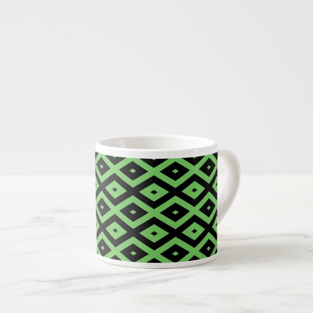 Lime green and black diamond pattern espresso cup (Front Right)