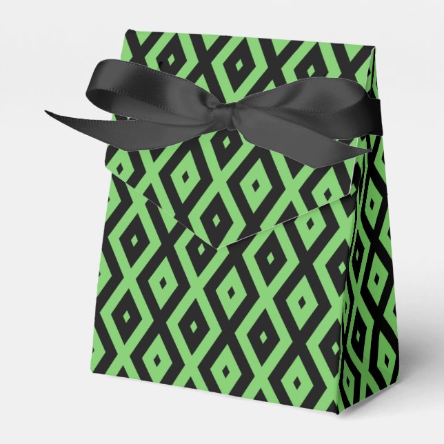 Lime green and black diamond pattern favor box (Front Side)