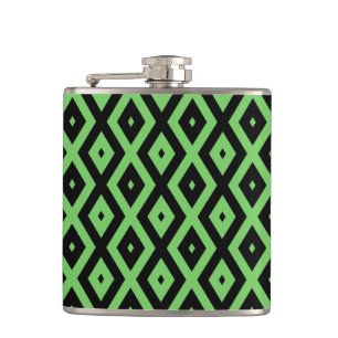 Lime green and black diamond pattern hip flask