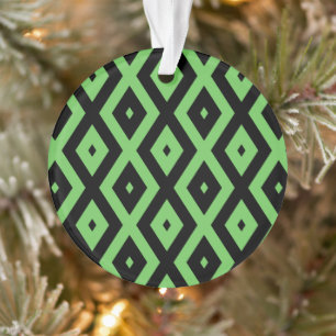 Lime green and black diamond pattern ornament
