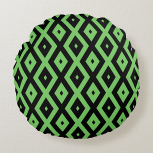Lime green and black diamond pattern round pillow