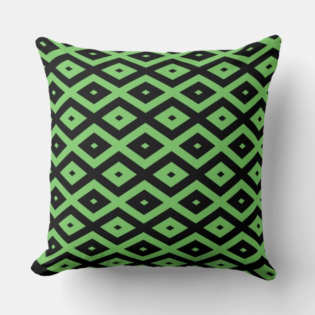 Lime green and black diamond pattern throw pillow (Front)