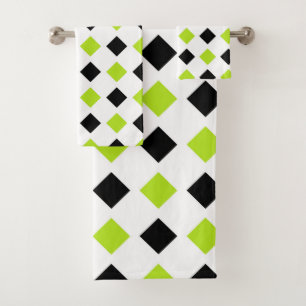 Lime Green and Black Diamonds Bath Towel Set