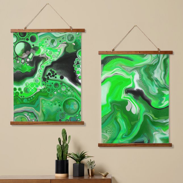 Lime Green and Black Marble Fluid Art    Hanging Tapestry (Asymmetrical)