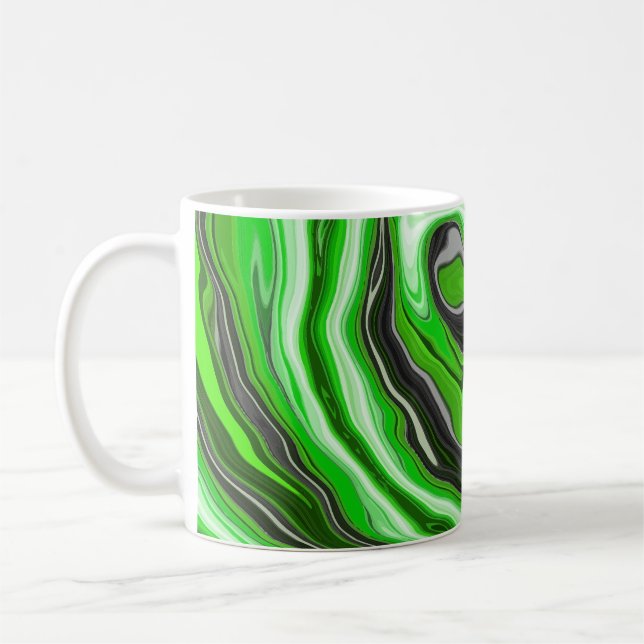 Lime Green and Black Marble like Swirls Fluid Art  Coffee Mug (Left)