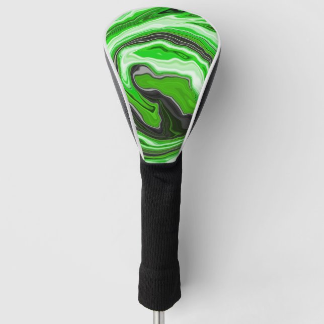Lime Green and Black Marble like Swirls Fluid Art  Golf Head Cover (Front)