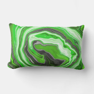 Lime Green and Black Marble like Swirls Fluid Art  Lumbar Pillow