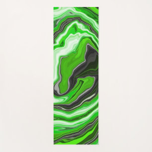 Lime Green and Black Marble like Swirls Fluid Art  Yoga Mat