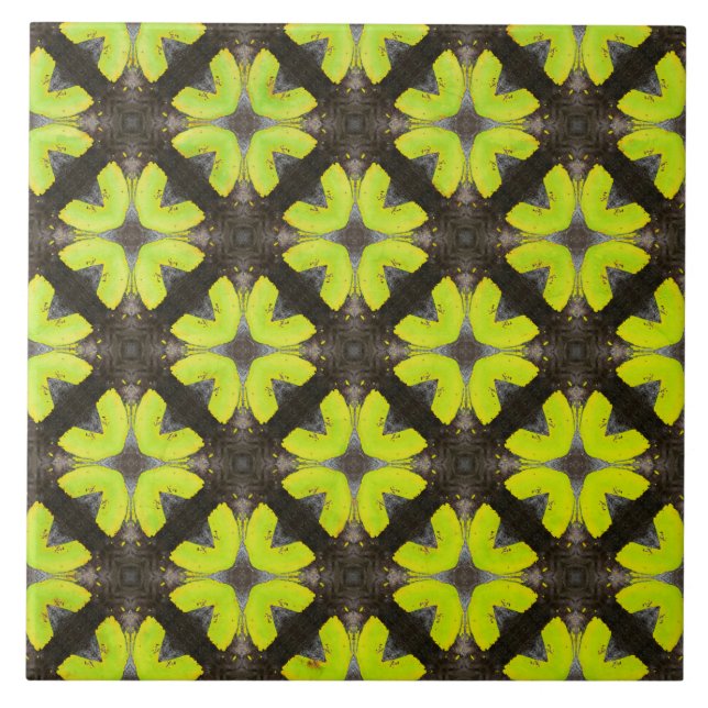 Lime Green and Black Modern Hipster Pattern Tile (Front)