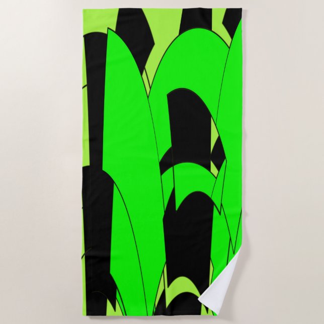 Lime Green and Black Modern Splash Beach Towel (Front)