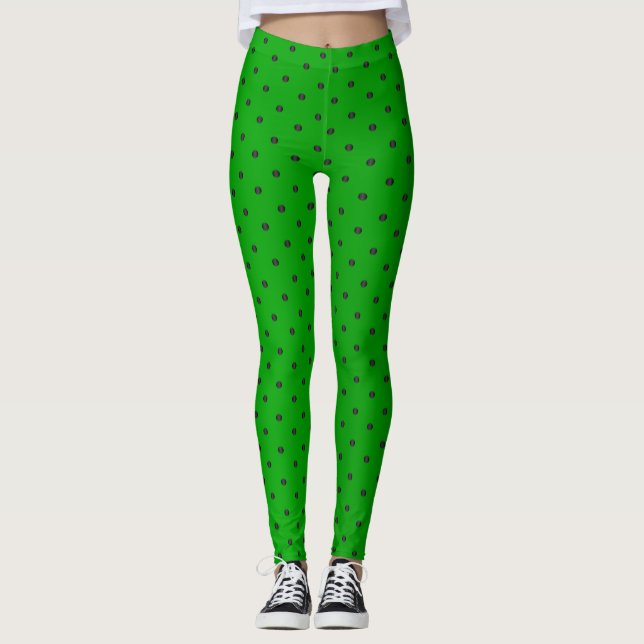 Lime Green and Black Polka Dots Leggings (Front)
