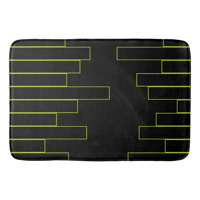 Lime Green and Black Rectangles Bath Mat (Front)