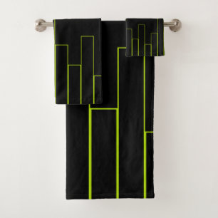 Lime Green and Black Rectangles Bath Towel Set