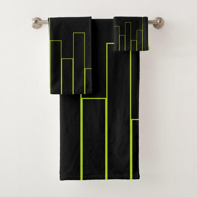 Lime Green and Black Rectangles Bath Towel Set (Insitu)