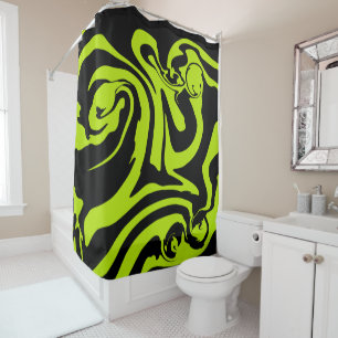 Lime Green and Black retro marble swirl