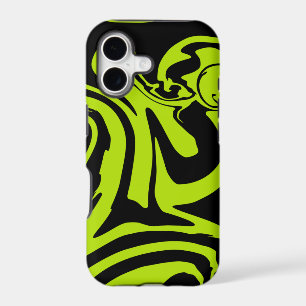 Lime Green and Black retro marble swirl