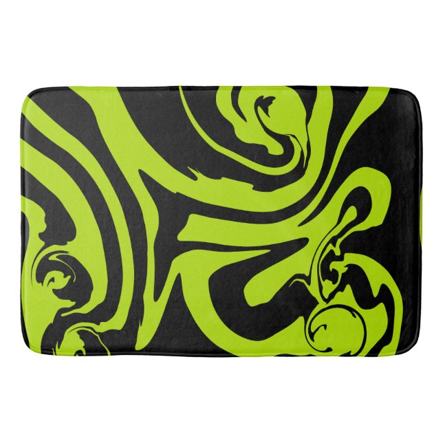 Lime Green and Black retro marble swirl Bath Mat (Front)