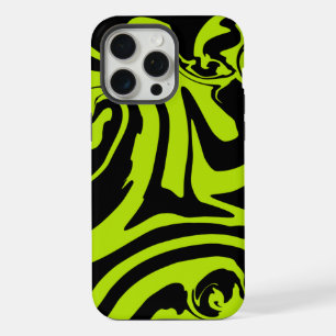 Lime Green and Black retro marble swirl iPhone 15 Pro Max Case