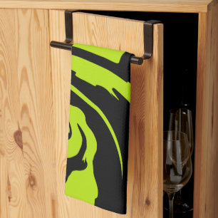 Lime Green and Black retro marble swirl Kitchen Towel