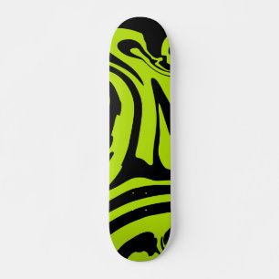 Lime Green and Black retro marble swirl Skateboard