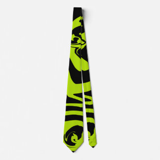 Lime Green and Black retro marble swirl Tie