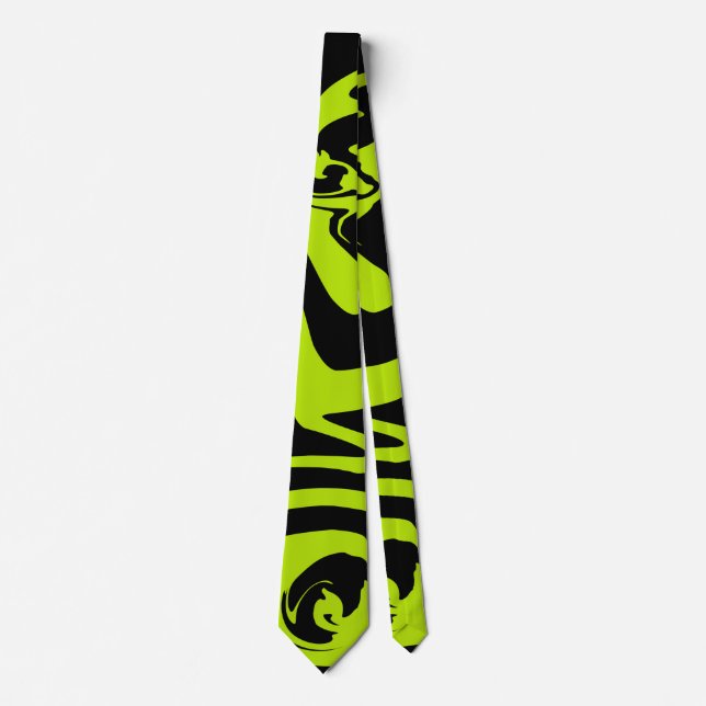 Lime Green and Black retro marble swirl Tie (Front)