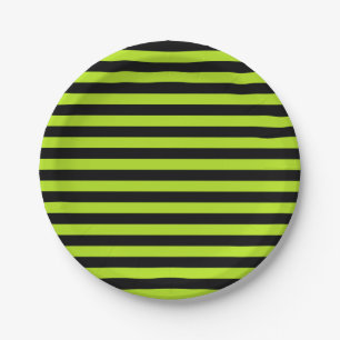 Lime Green and Black Stripes Paper Plate
