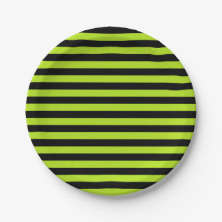 Lime Green and Black Stripes Paper Plate