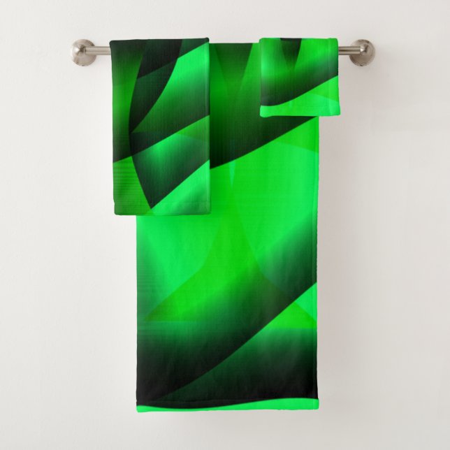 Lime green and black undulation, with shadow? bath towel set (Insitu)