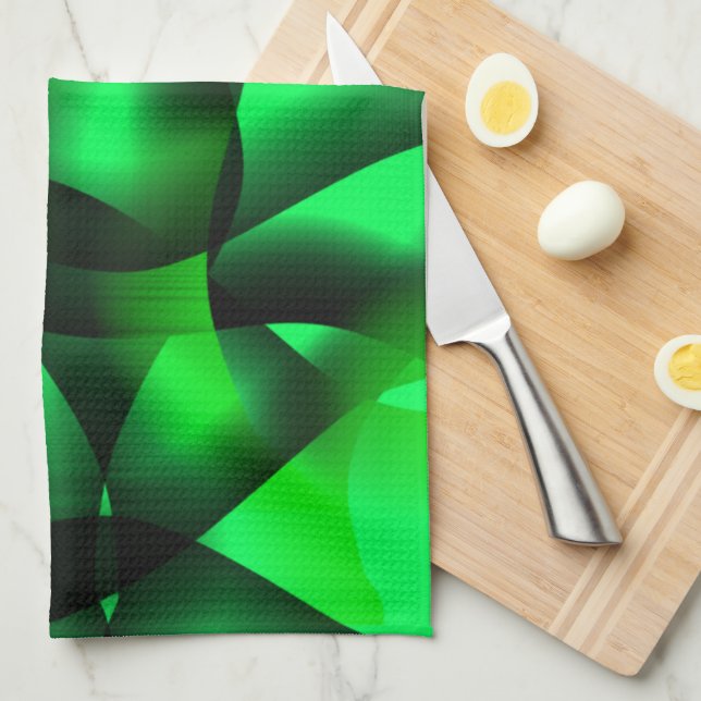 Lime green and black undulation, with shadow? kitchen towel (Quarter Fold)