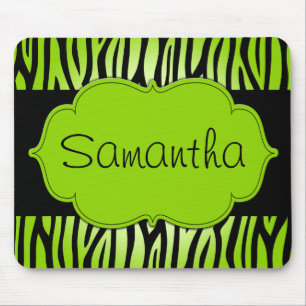 Lime Green and Black Zebra Personalized Mouse Pad