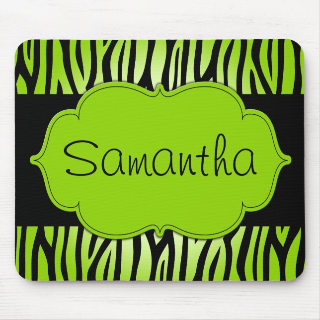 Lime Green and Black Zebra Personalized Mouse Pad (Front)