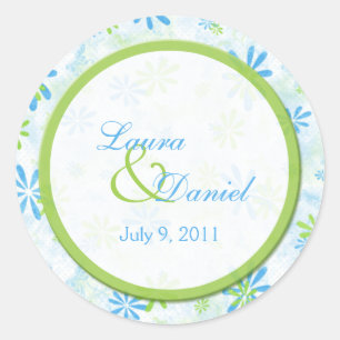 Lime Green and Blue Floral 1.5" Round Sticker