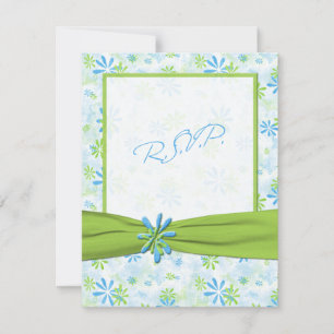 Lime Green and Blue Floral Reply Card