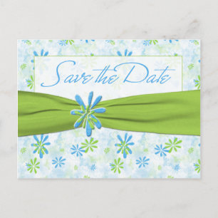 Lime Green and Blue Floral Save the Date Postcard