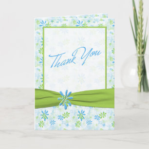 Lime Green and Blue Floral Thank you Card