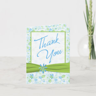 Lime Green and Blue Floral Thank You Note Card