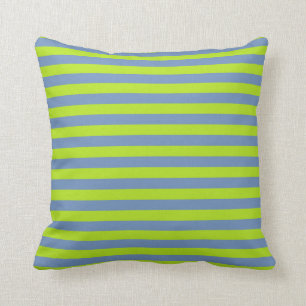 Lime Green and Blue/Grey Stripes Throw Pillow