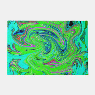 Lime Green and Blue Groovy Abstract Retro Art Doormat